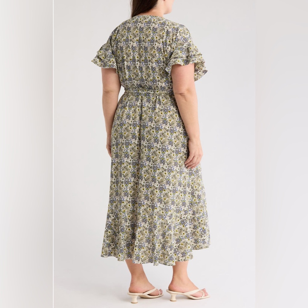 Max Studio London Floral Midi Dress with Wrap Around Front & Tie Women’s 1X - Picture 3 of 15